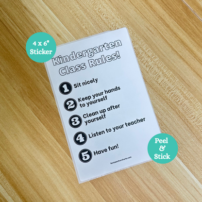 "Kindergarten Classroom Rules" Anchor Chart Sticker
