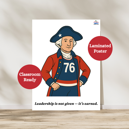 George Washington leadership poster. Laminated American history poster for social studies classroom features the first President of the United States George Washington.