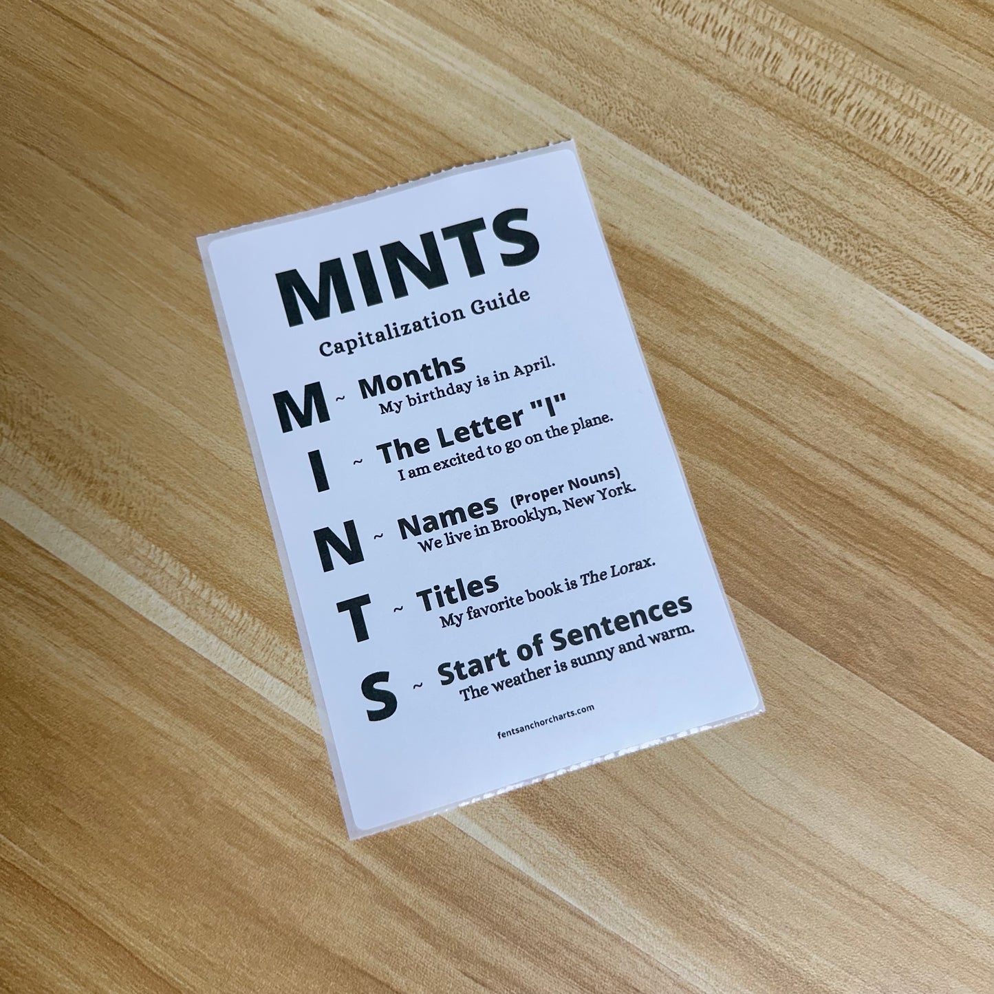 "MINTS Capitalization" Anchor Chart Sticker