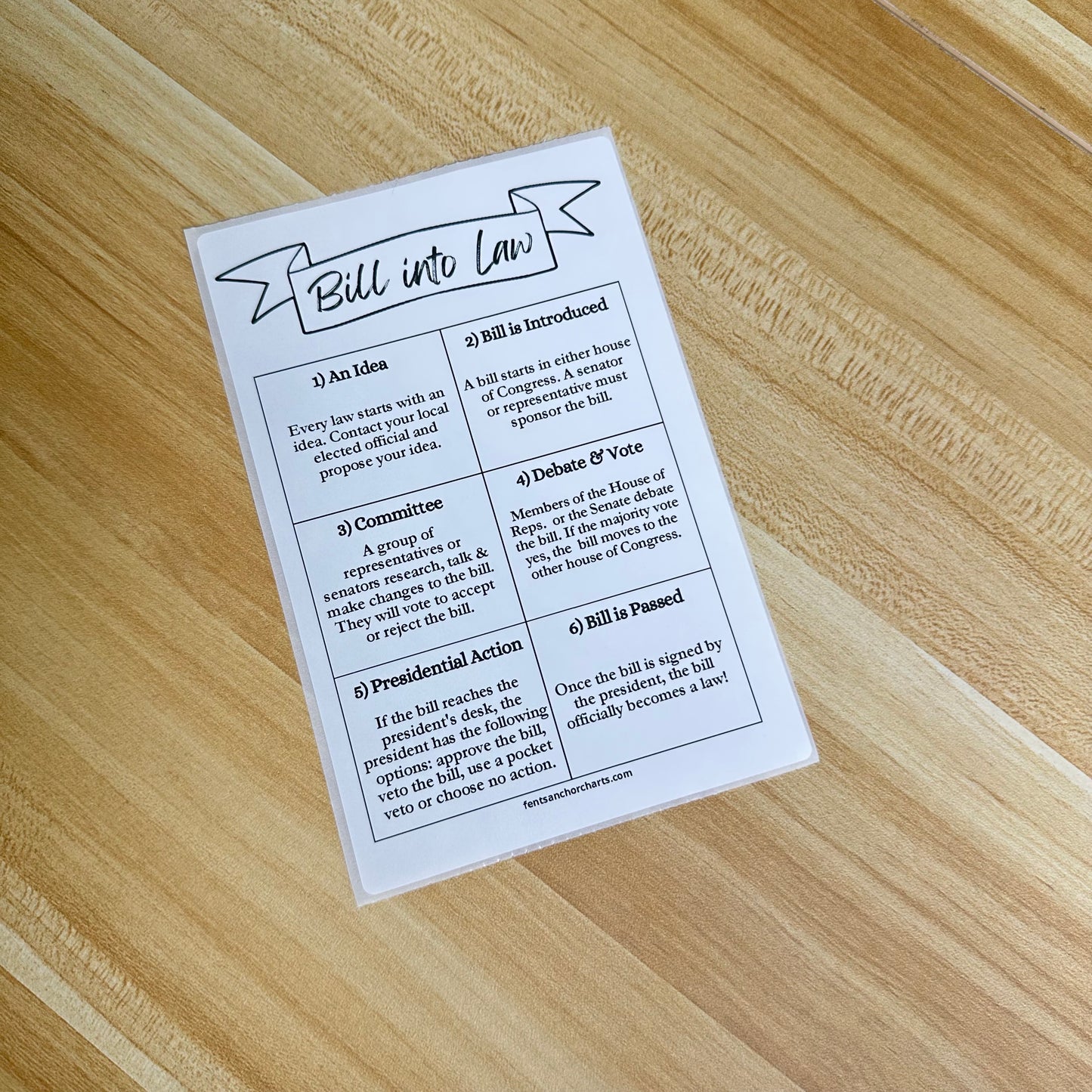 "Bill into Law" Anchor Chart Sticker