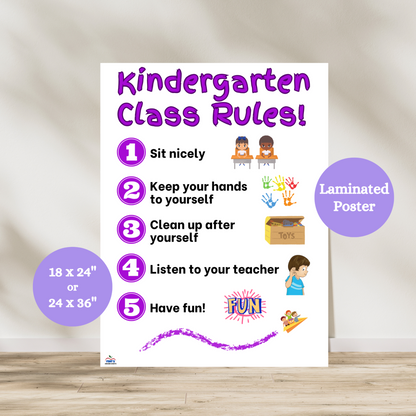 Laminated kindergarten classroom expectations anchor chart featuring bright, kid-friendly illustrations and clear behavior guidelines. Designed to help young learners understand classroom rules in a fun and visual way. Ideal for hanging on the wall as a reference for daily routines and positive behavior. Perfect for kindergarten teachers looking to enhance classroom management with an engaging and durable poster.