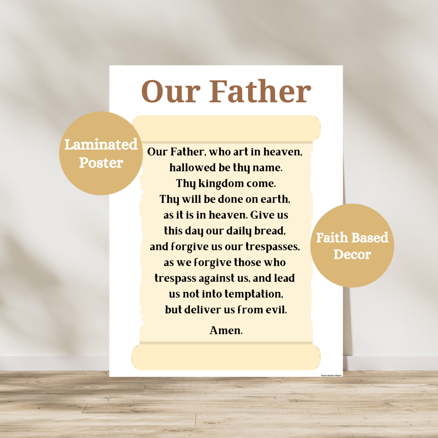 Our father laminated poster. Great for catholic classrooms, faith based programs and homes.