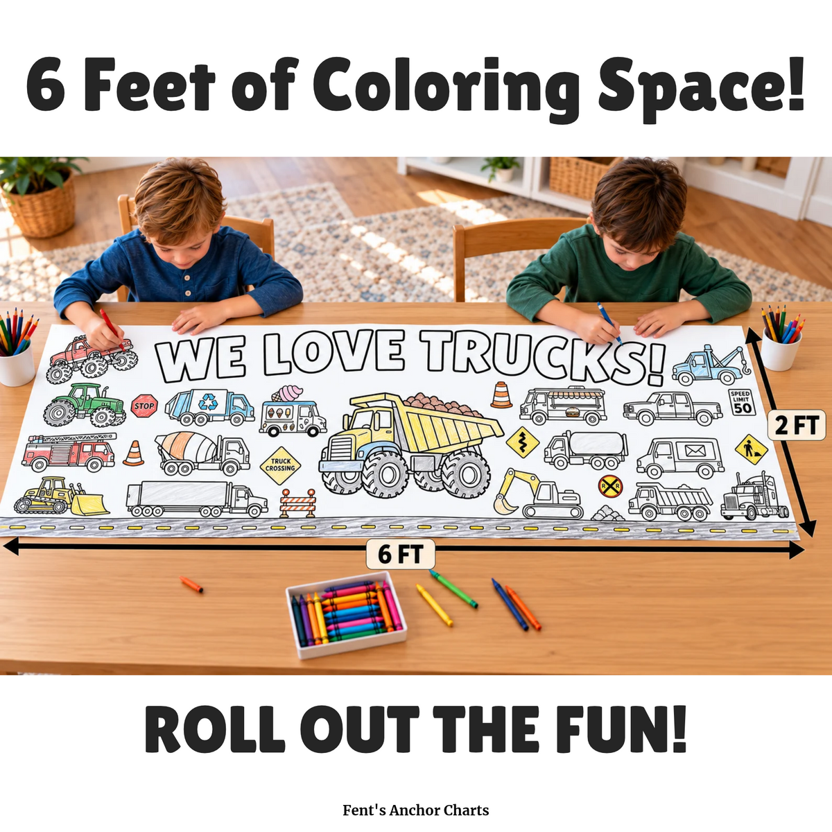 We Love Trucks Coloring Banner