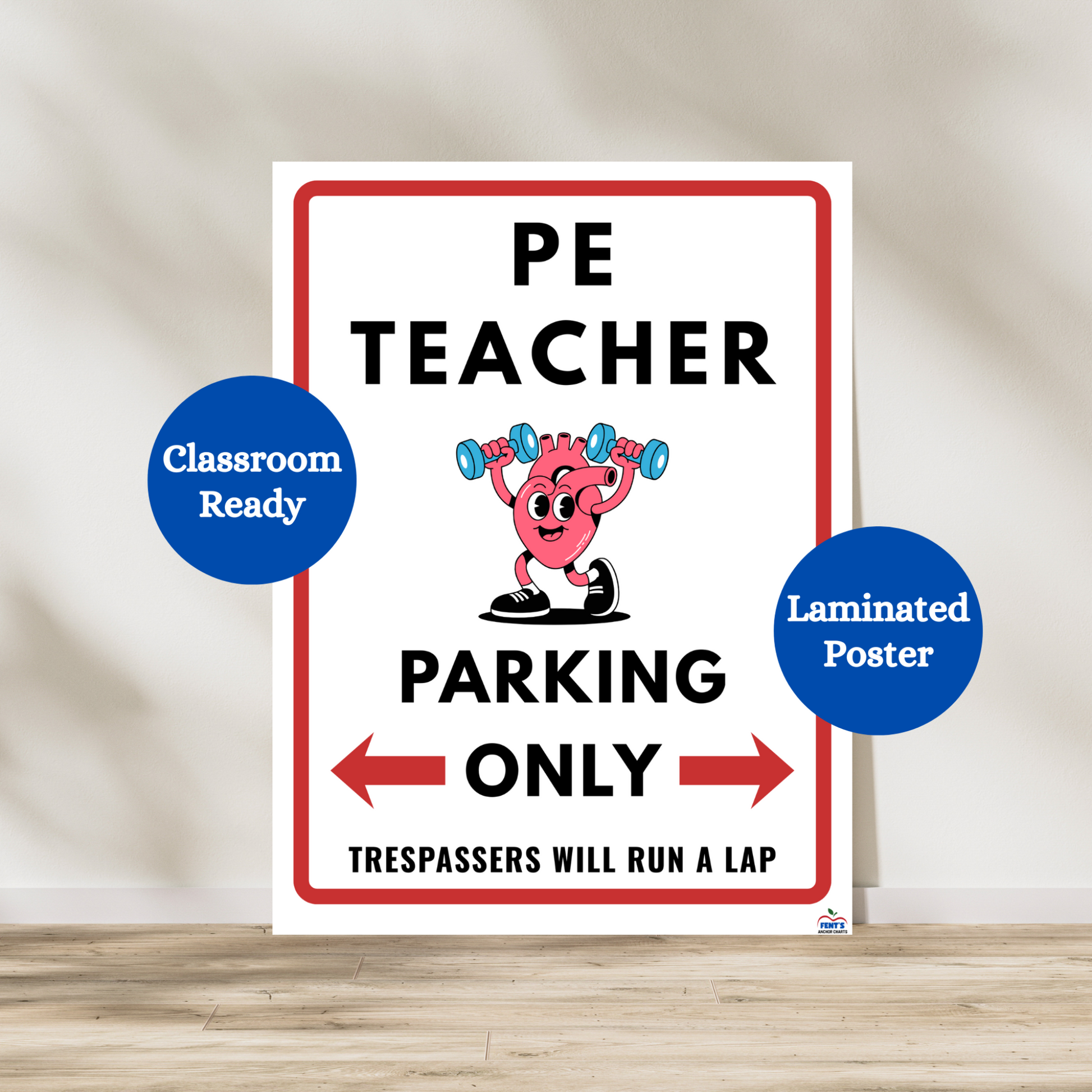 Laminated Physical education parking only sign. Hung in school gym spaces and health classrooms. Great gift for gym teacher.