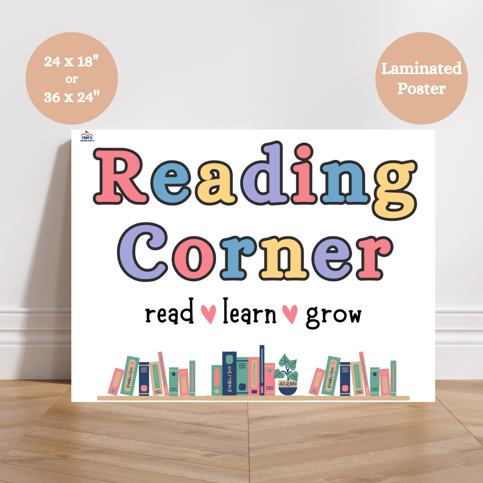 Laminated Reading Corner Anchor Chart with colorful text and icons showing independent reading expectations and tips, perfect for classroom reading nooks or libraries.