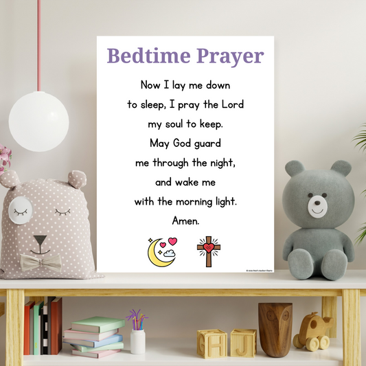 Bedtime prayer poster for catholic children. Great laminated poster for hang in homes and bedrooms. Laminated for durability.