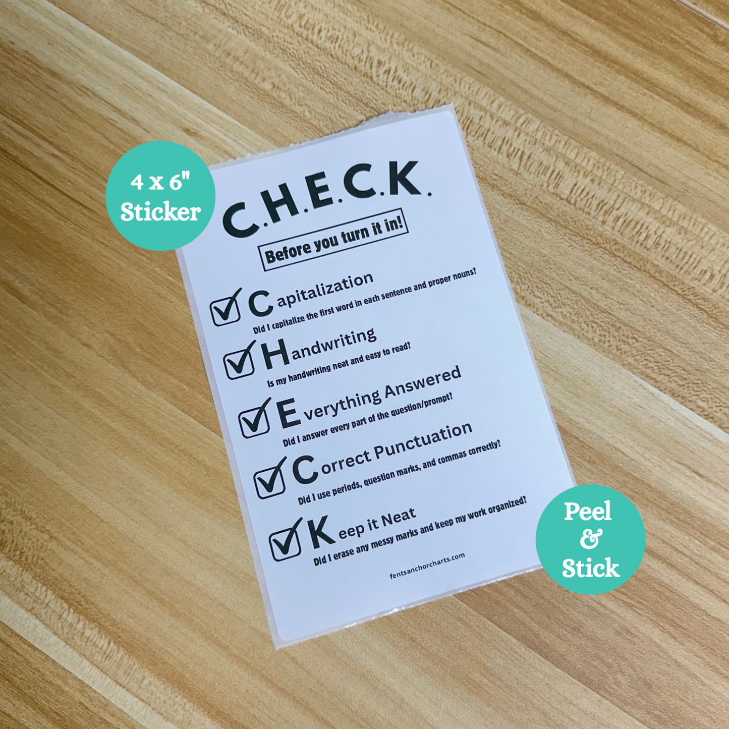 Thermal printed check before you turn it in anchor chart sticker. Great checklist for when students are working on assignments in classroom