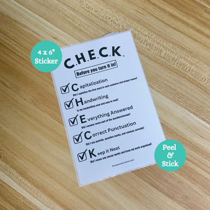 Thermal printed check before you turn it in anchor chart sticker. Great checklist for when students are working on assignments in classroom