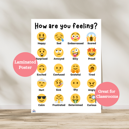 How are you feeling laminated poster that showcases different emotions students and children could be showing throughout the school day. Hang at home or on a classroom or guidance counselor office wall. Laminated for durability.