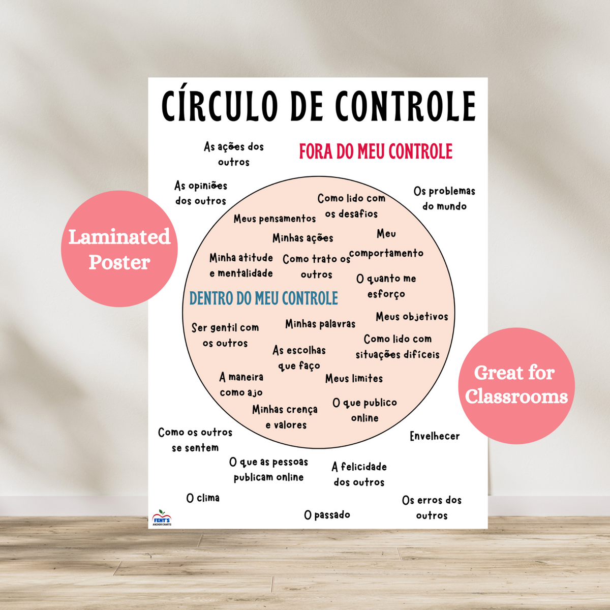 Portuguese circle of control laminated poster. Great for social emotional learning in bilingual and dual-language classrooms. Laminated for durability in classrooms