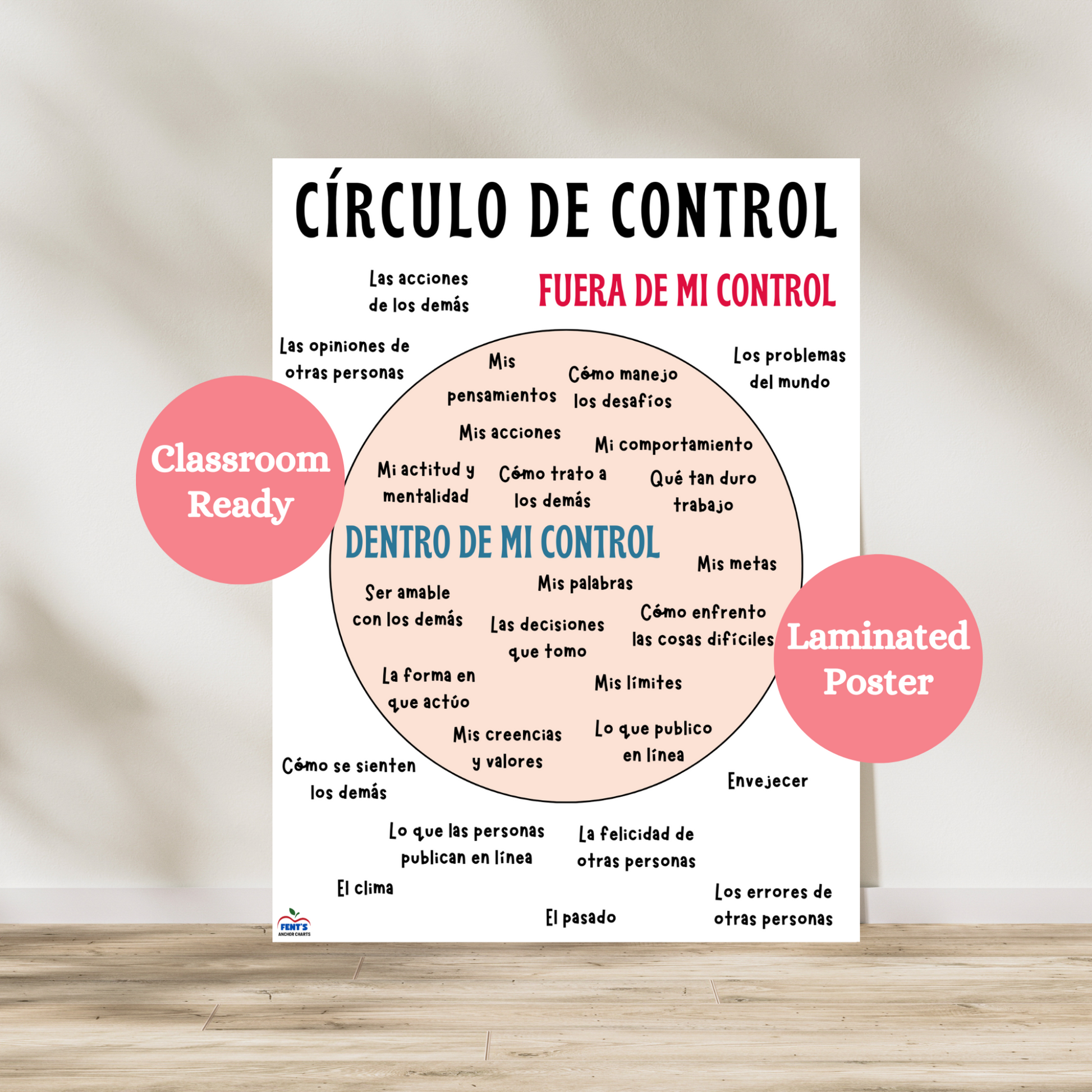 Spanish circle of control laminated poster. Great for social emotional learning in bilingual and dual-language classrooms. Laminated for durability in classrooms