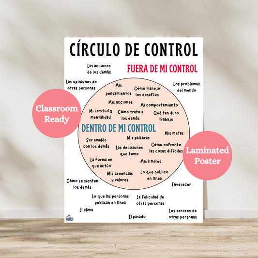 Spanish circle of control laminated poster. Great for social emotional learning in bilingual and dual-language classrooms. Laminated for durability in classrooms