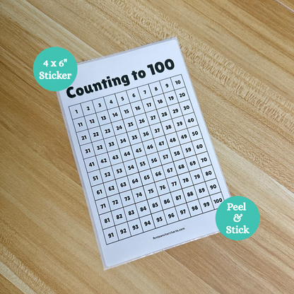 Counting to 100 grid. Printed on thermal printer paper and this product is a sticker in black and white