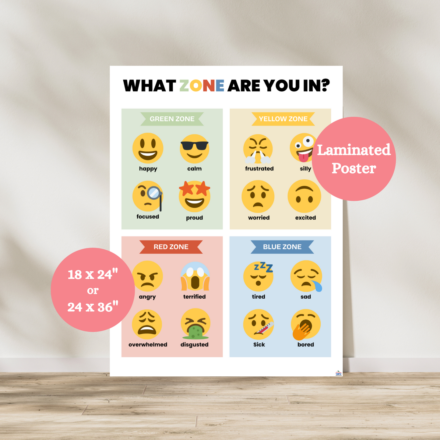 Feelings & Emotions Zones Chart laminated anchor chart featuring four colored zones in which students will identify their emotions within. Great poster for SEL friendly classrooms, guidance counselar offices and school social worker and psychologist