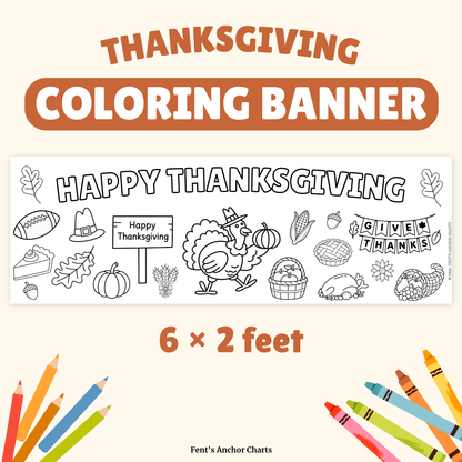 Happy Thanksgiving coloring banner. Giant 6x2 foot coloring banner.