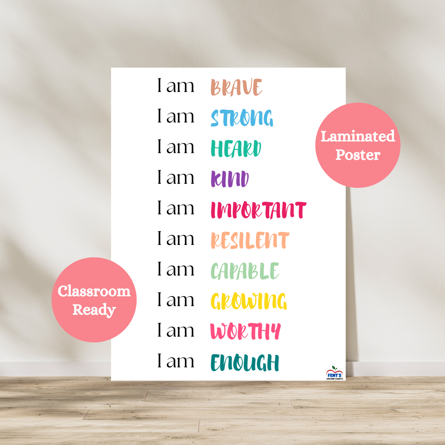 I am statements poster perfect for classrooms, guidance counselor office and homeschool settings. Laminated for durability in classrooms