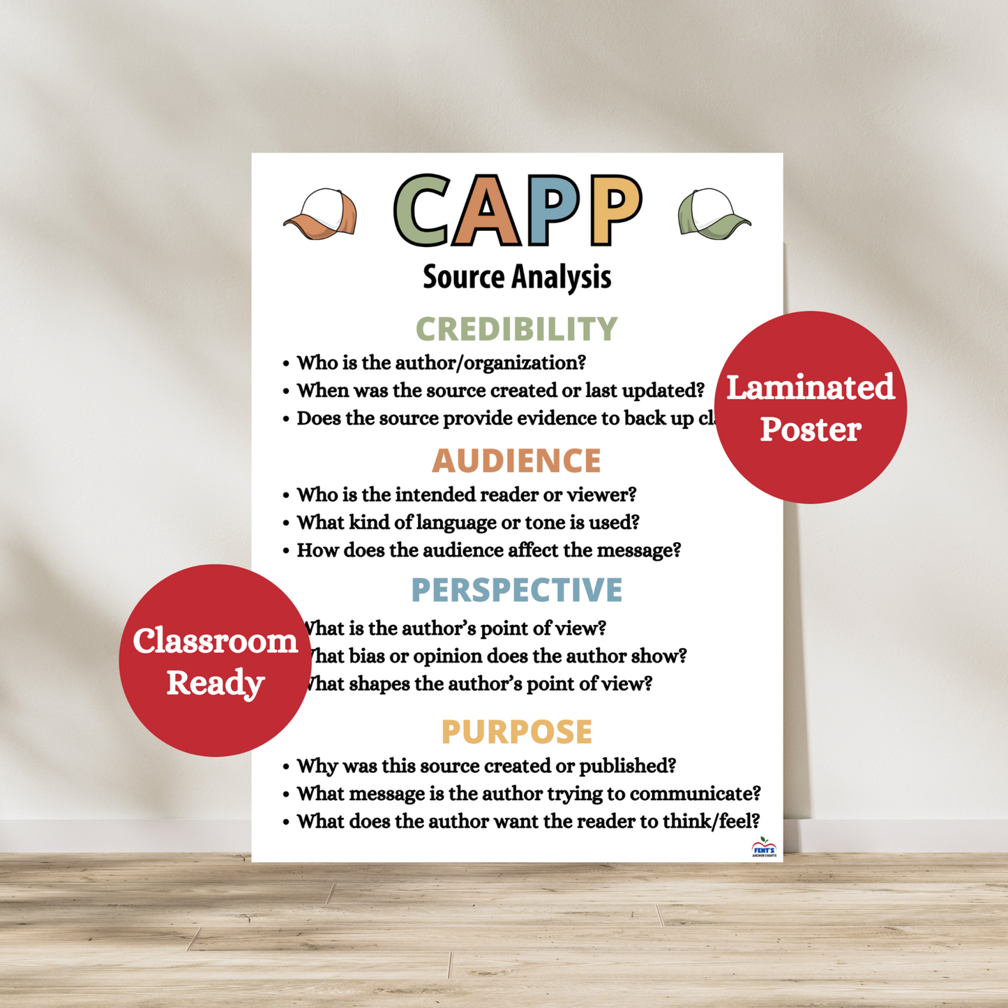 Source analysis anchor chart poster that features the CAPP acronym. Colorful and laminated for middle school classrooms.
