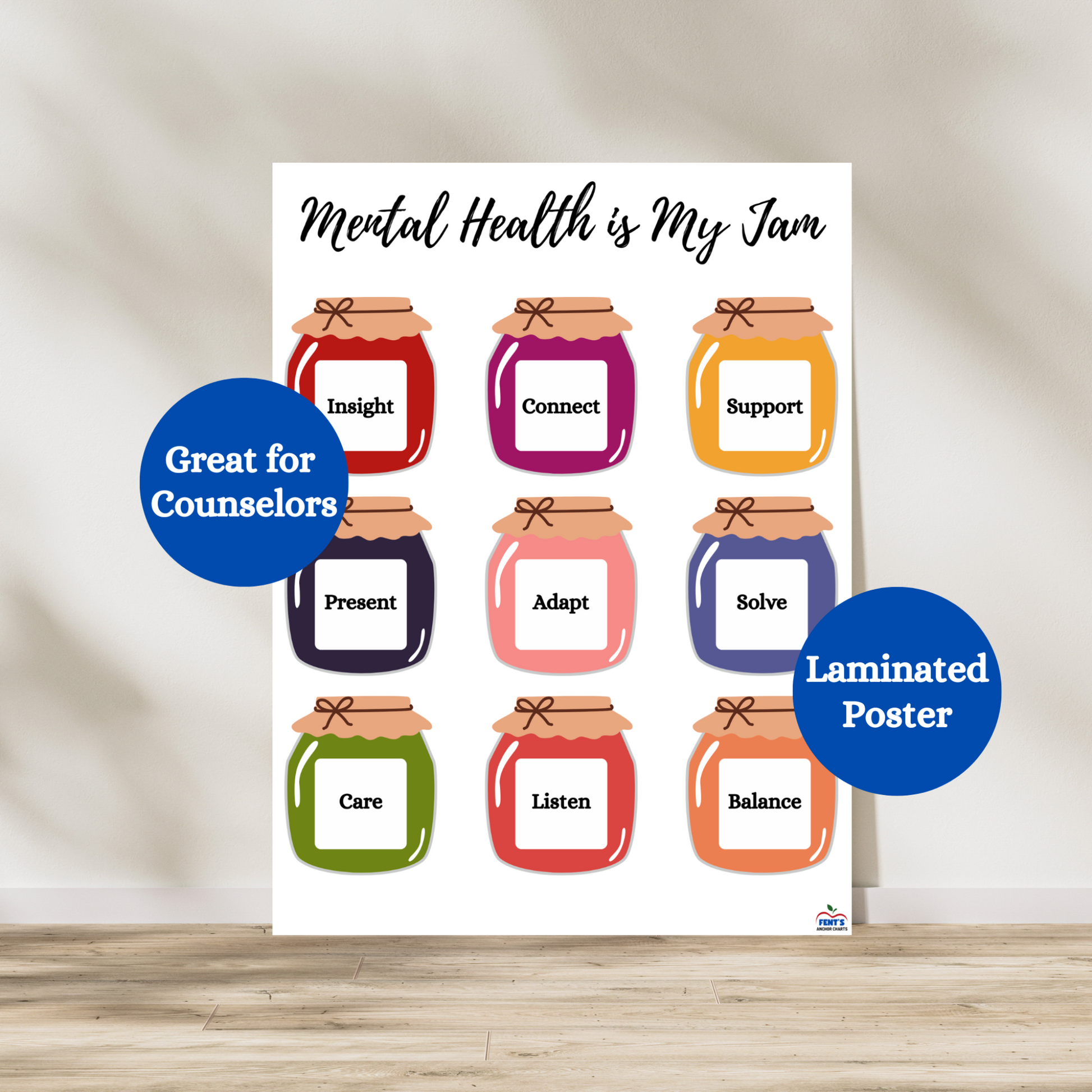 Mental health is my jam laminated poster that features nine characteristics of a guidance counselor, school psychologist, social worker or child therapist. Great gift.