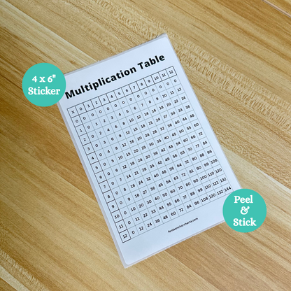 Thermal printed multiplication anchor chart sticker that goes up to 144. Great for math notebooks and to be used as reference by students