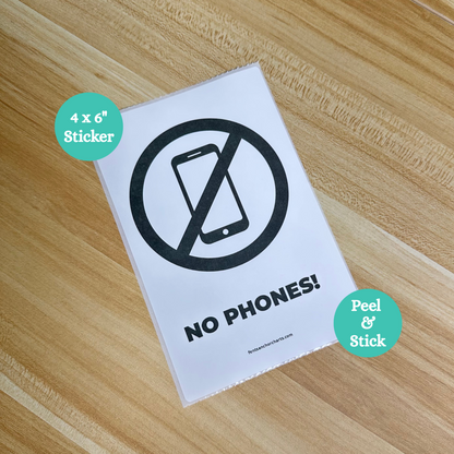 This thermal printed No Phones anchor chart sticker is a great addition to any school or classroom enforcing a strict no cell phone rule. This poster features an iphone with a red circle around it and the cell phone is crossed out. Below the cell phone the words no phones is written.