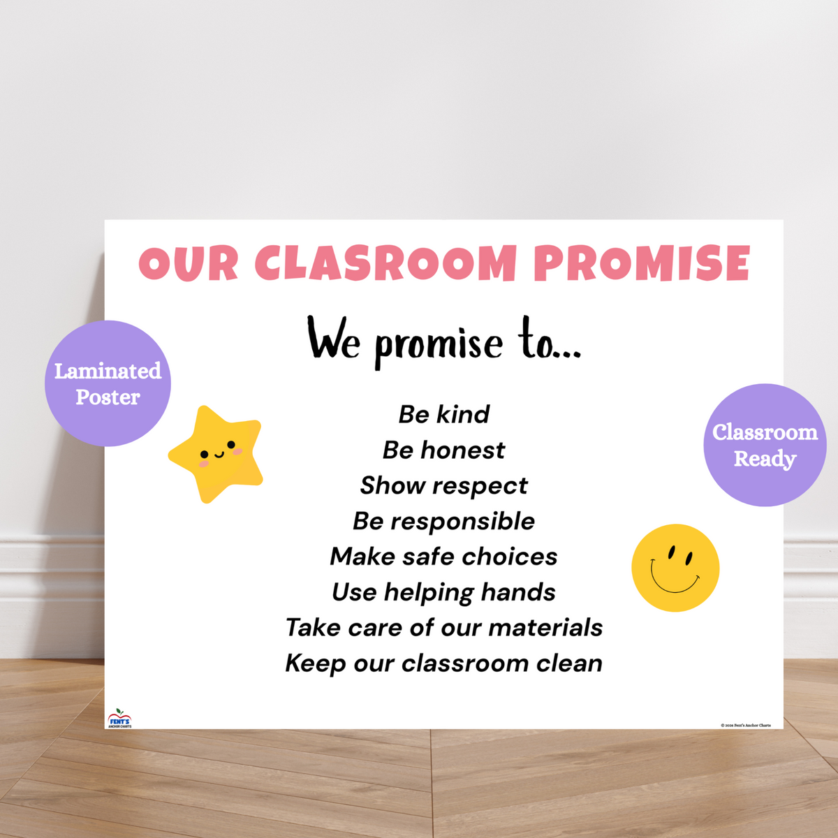 Our Classroom Promise laminated poster for classrooms. Great anchor chart to remind students of the promises in the classroom. Laminated for durability.