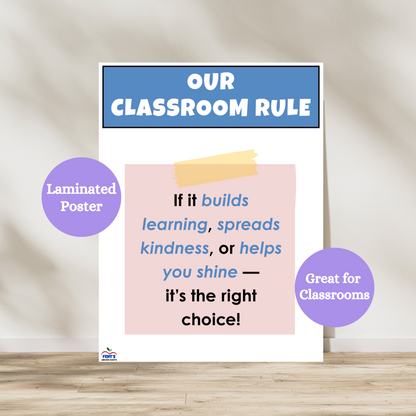 This Our Classroom Rule anchor chart poster has a red header with white lettering that states Our Classroom Rule. The rest of the poster included positive words about the rule. Laminated for durability in kindergarten, 1st grade and elementary classrooms.