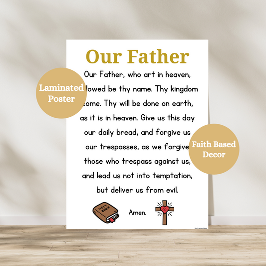 Our father laminated prayer poster for classrooms, homes, faith formation school and more. Great for kids