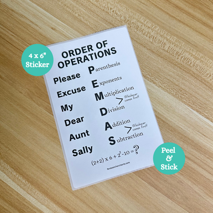 Thermally printed on 4 x 6 sticker paper, this PEDMAS anchor chart is a great reference for math students in math classrooms. This chart breaks down the PEMDAS acronym with steps and examples