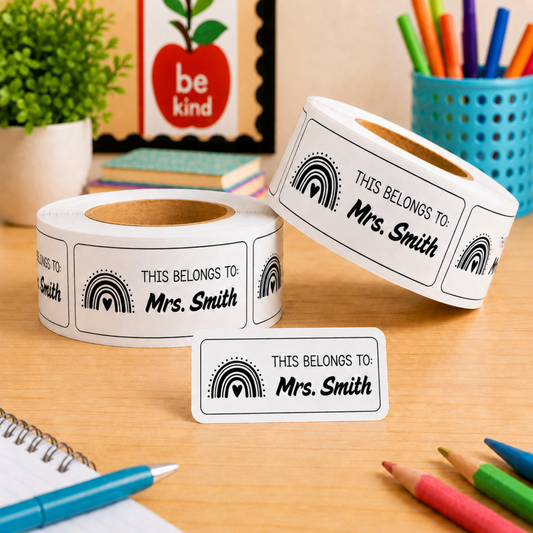 Personalized classroom labels for teachers. Black and white labels that are perfect for books, folders, bins, supplies, classroom tools & more.