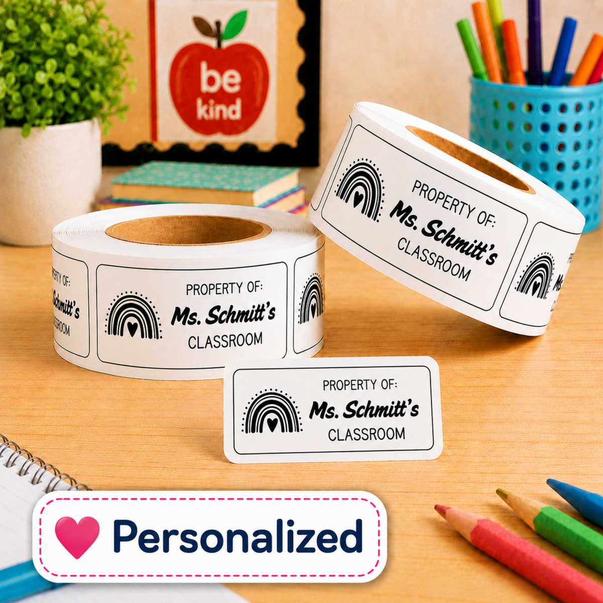 Personalized classroom labels for teachers. Black and white labels that are perfect for books, folders, bins, supplies, classroom tools & more. Easy stick and peel.
