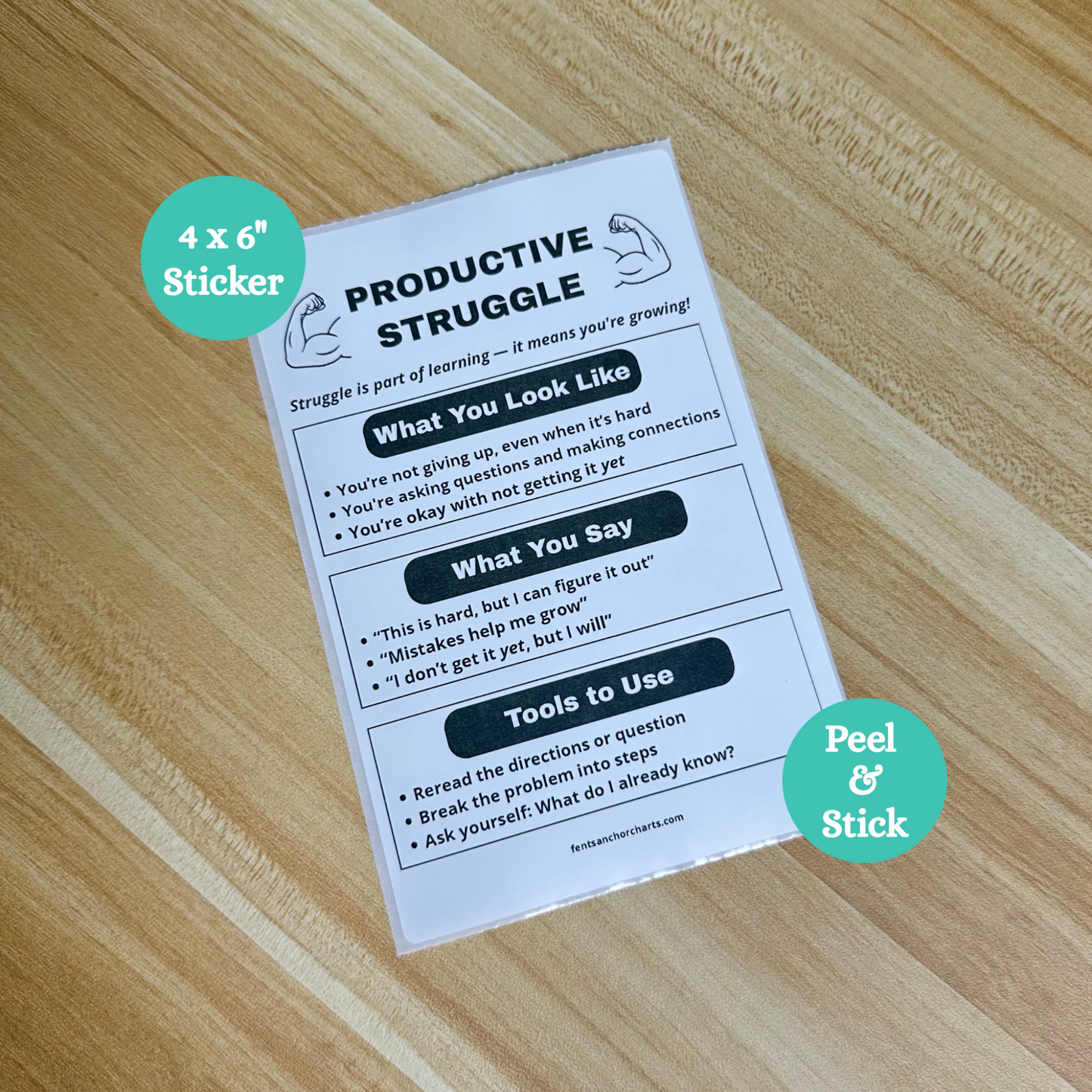 Productive Struggle thermal printed anchor chart sticker, great for notebooks and folders for students.