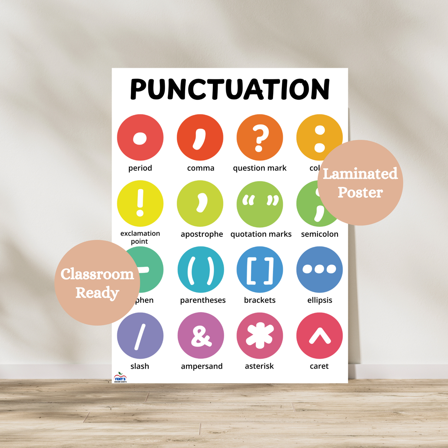 Poster that features the 16 most commonly used punctuation symbols. Colorful and laminated for durability in classrooms!