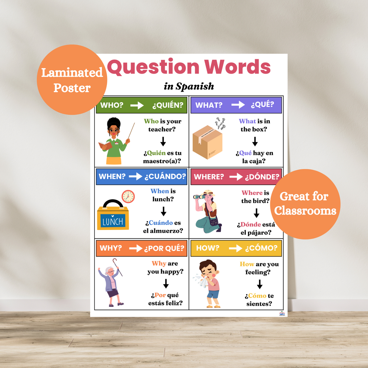 This Question Words in Spanish anchor chart is broken down into six boxes with the 5 Ws and how. Great english to spanish poster for dual language or spanish classrooms. Laminate for durability in elementary classrooms.