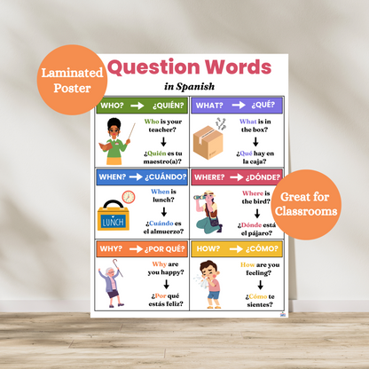 This Question Words in Spanish anchor chart is broken down into six boxes with the 5 Ws and how. Great english to spanish poster for dual language or spanish classrooms. Laminate for durability in elementary classrooms.
