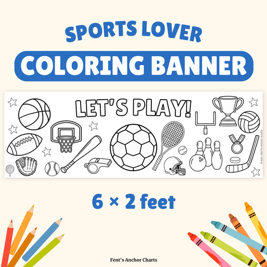 6 foot coloring banner featuring a sports theme. Great coloring activity for children who play and love sports.