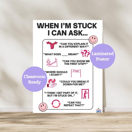 When I'm stuck I can ask laminated poster that features 7 questions students should ask when they do not understand something in your classroom. Laminated for durability in elementary classrooms