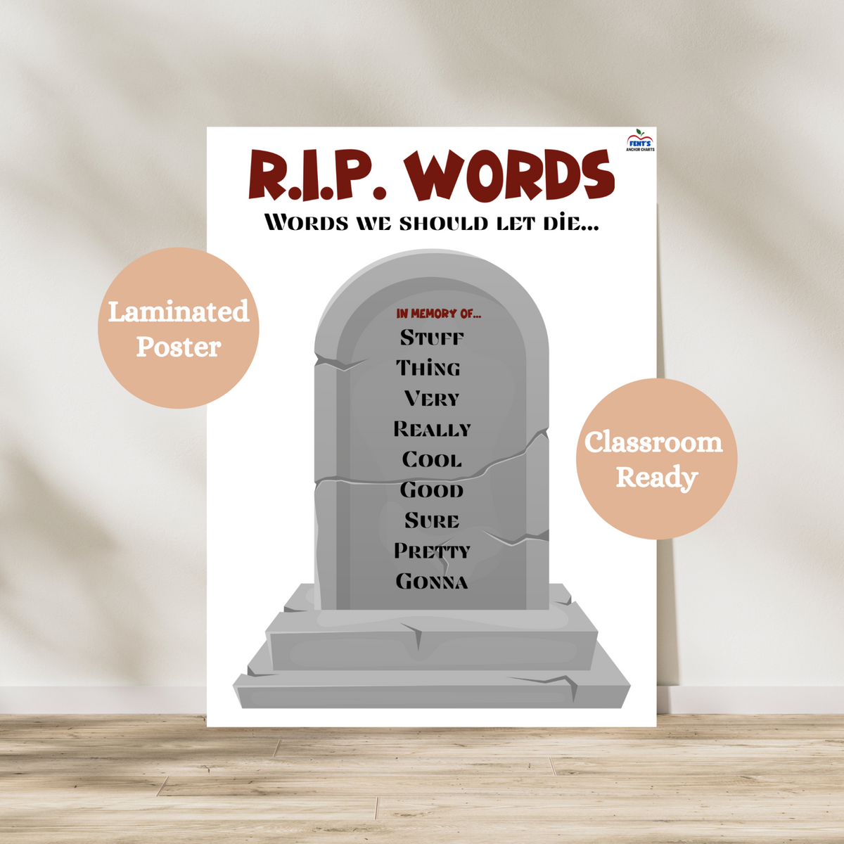 This Word Choice laminated anchor chart is great for any classroom. Words are listed on a tombstone that should not be used in students vocabulary in the classroom. Great for elementary, middle school and high school ELA, social studies and science classrooms. Laminated for durability.